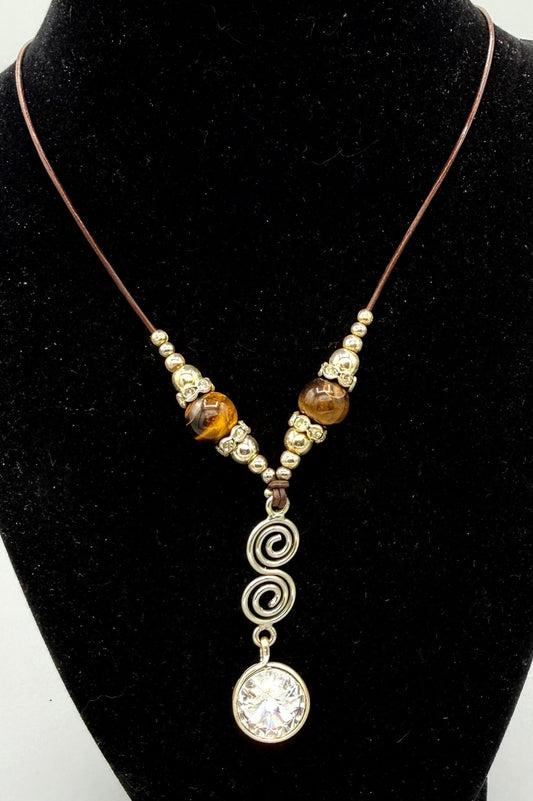 Silver Spiral Tiger’s Eye & Swarovski Necklace - Twysted Treasures