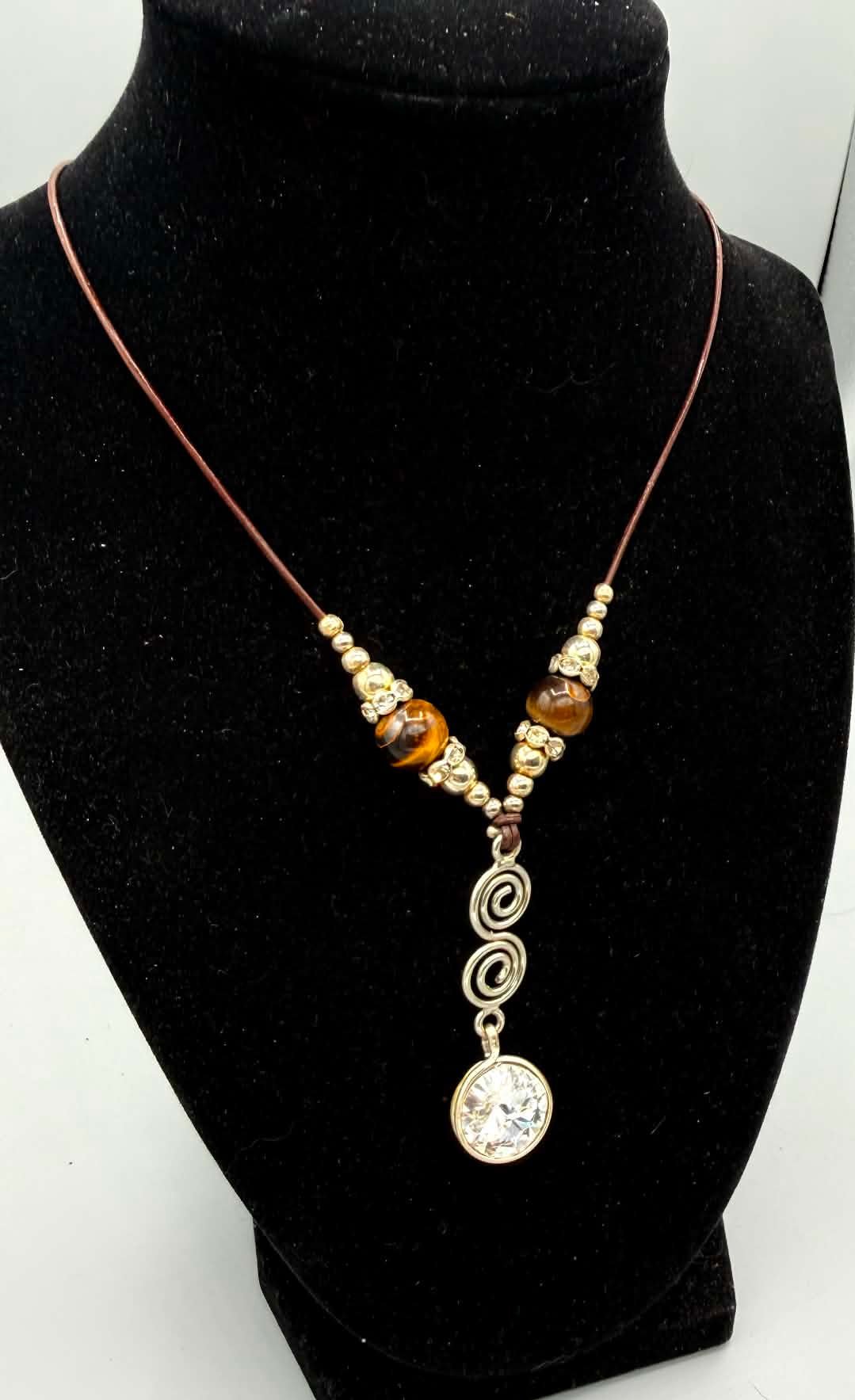Silver Spiral Tiger’s Eye & Swarovski Necklace - Twysted Treasures